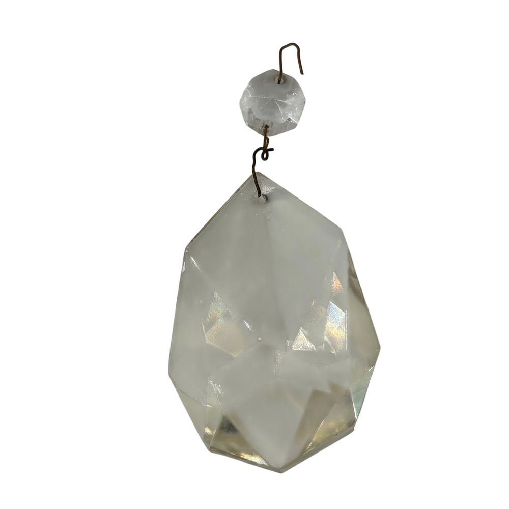 Antique Faceted 3" Lead Crystal Chandelier Prism Drop w/ Cap & Hook Replacement